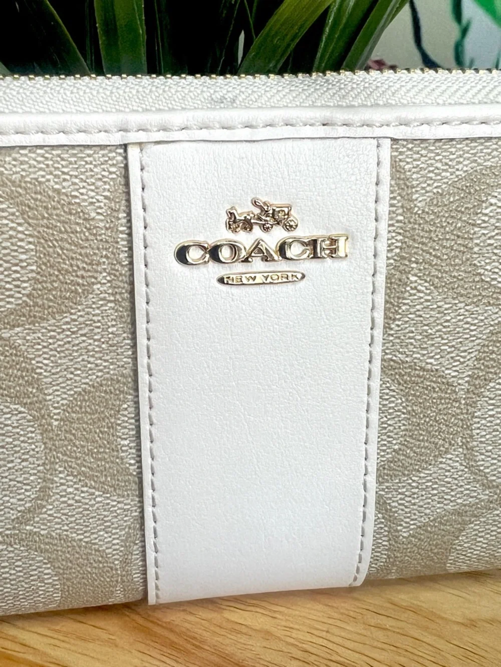 Coach Signature C Zip Around Accordion Long Wallet in Beige & Chalk - Picture 2 of 7